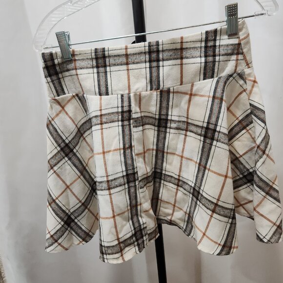 Cream plaid flannel faux Corset lace up skirt - Picture 2 of 2